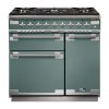 Falcon Elise 90 Dual Fuel in Mineral Green with brushed nickel trim
