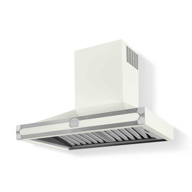 HS9WN21ET0 CornuFe Albertine 90 Rangehood Pure White Brushed Nickel Corners and Stainless Steel Frame
